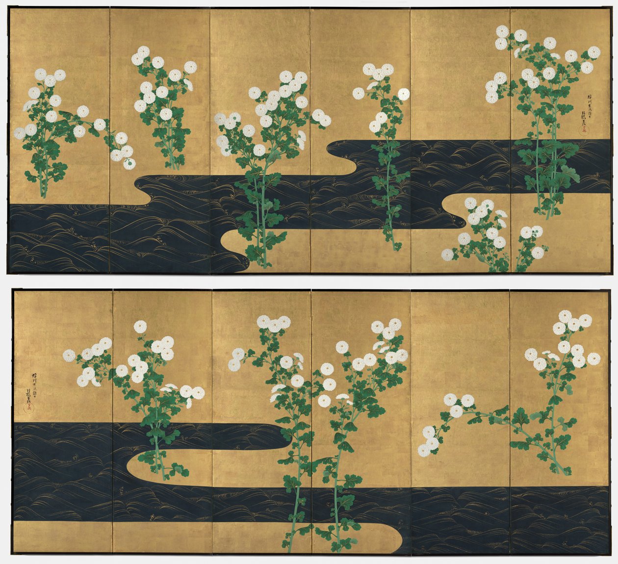 Chrysanten bij een stroom door Ogata Korin