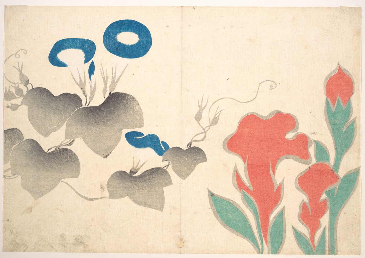Ontwerp met dagbloemen en andere bloemen door Ogata Korin