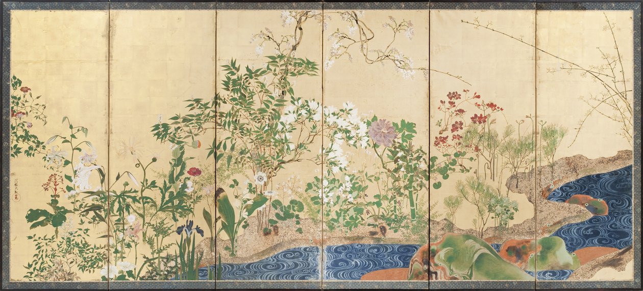 Bloemen van de lente en de herfst door Ogata Korin