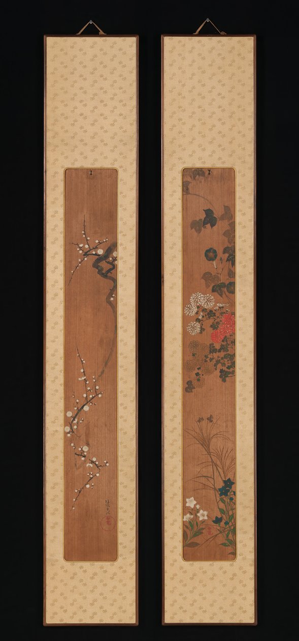 Bloemen van Lente en Herfst, kort na 1701 door Ogata Korin