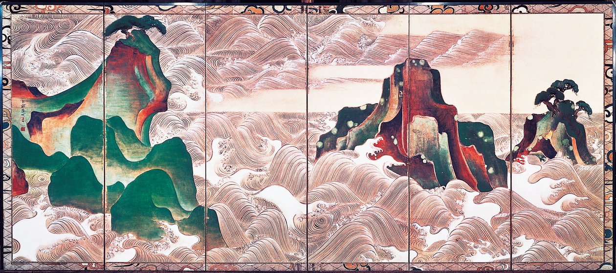 Golven bij Matsushima, scherm met zes panelen door Korin Ogata door Ogata Korin