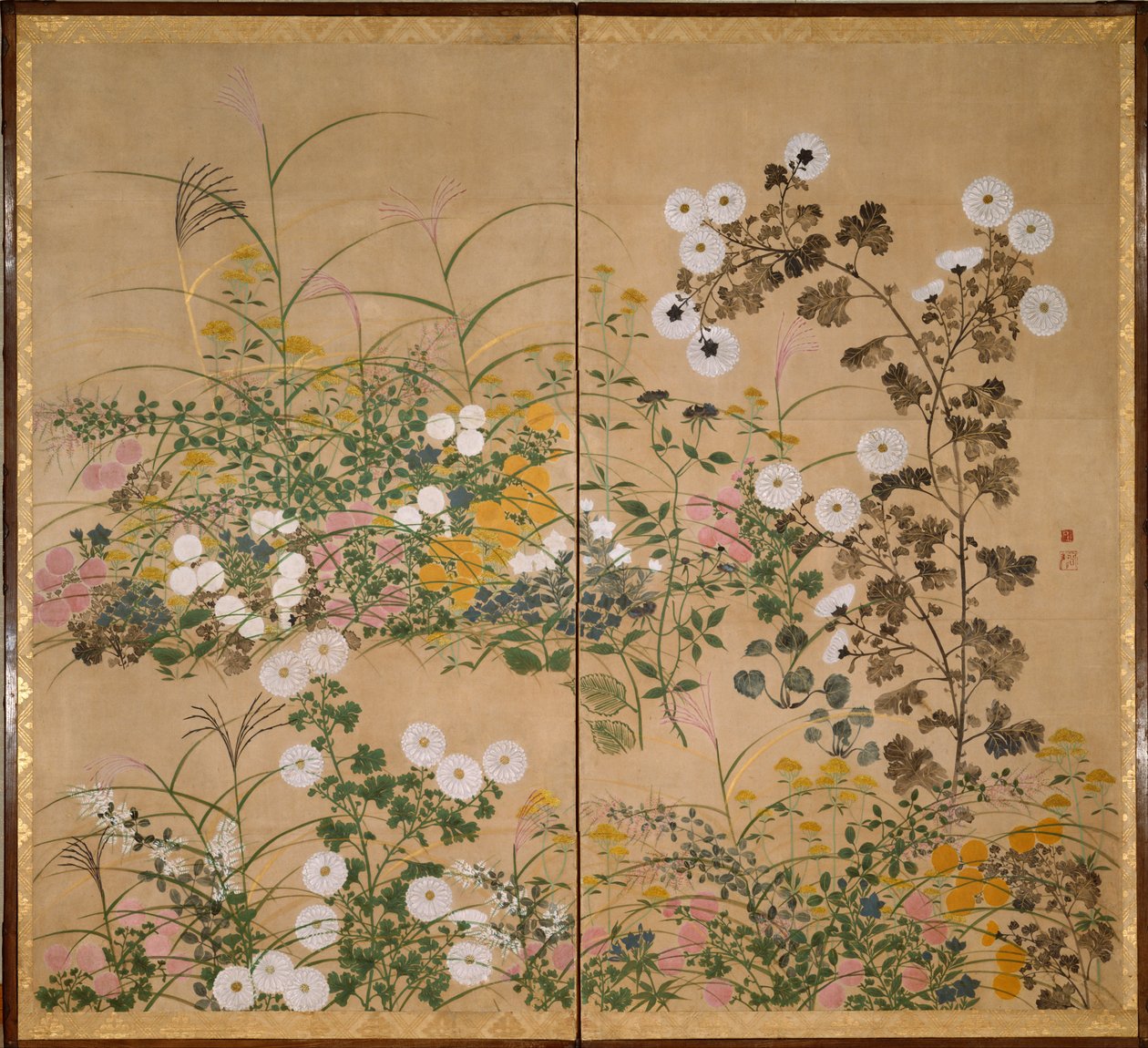 Kamerscherm met herfstgrassen, belangrijk kunstobject door Ogata Korin