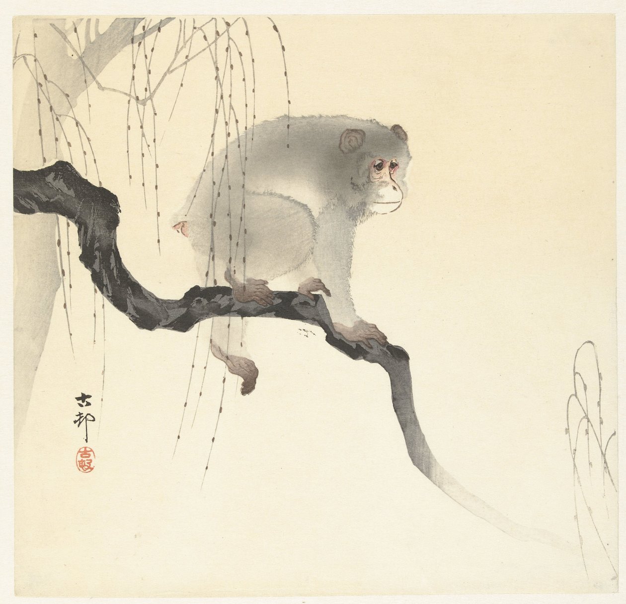 Aap op boomtak door Ohara Koson