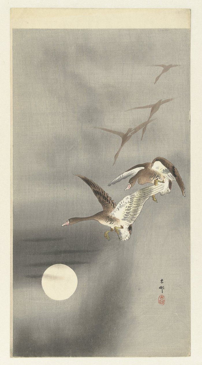Ganzen in vlucht door Ohara Koson