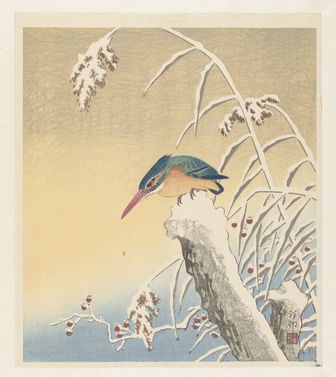 IJsvogel in de sneeuw door Ohara Koson