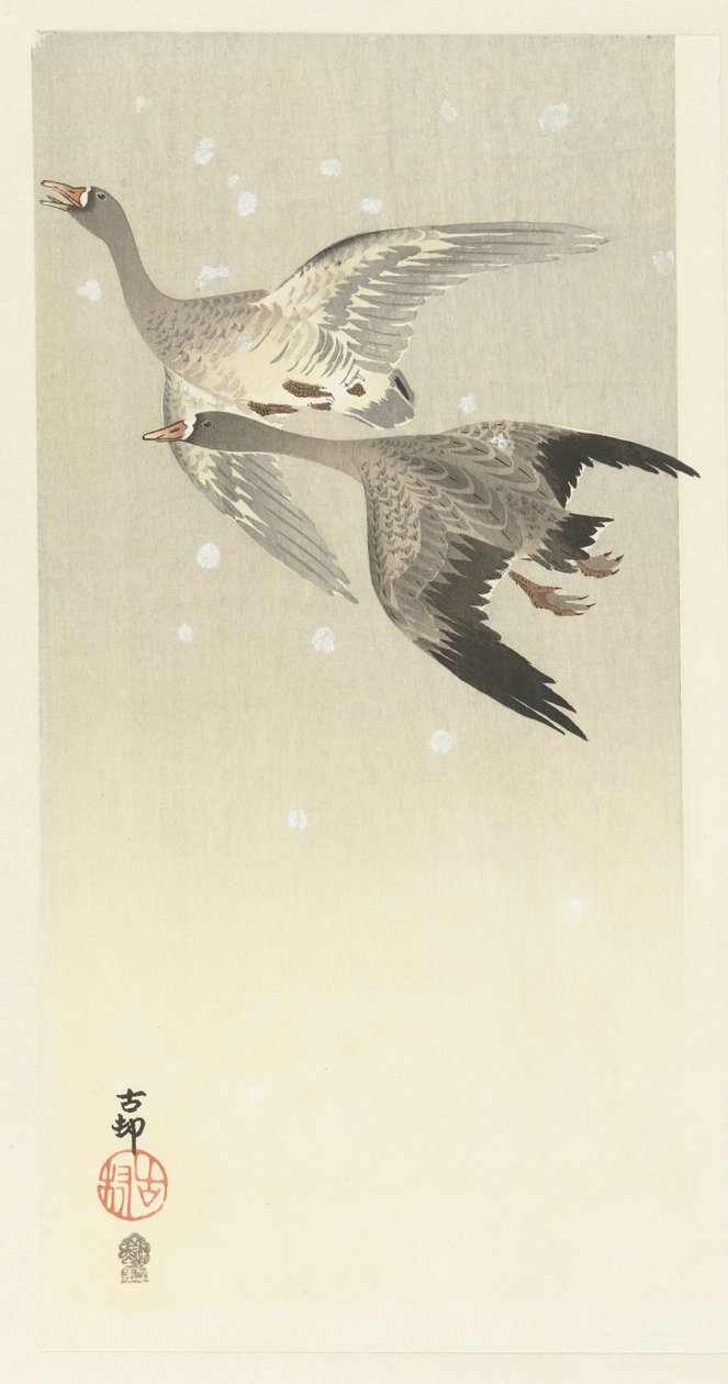 Kolganzen, vliegend in de sneeuw door Ohara Koson