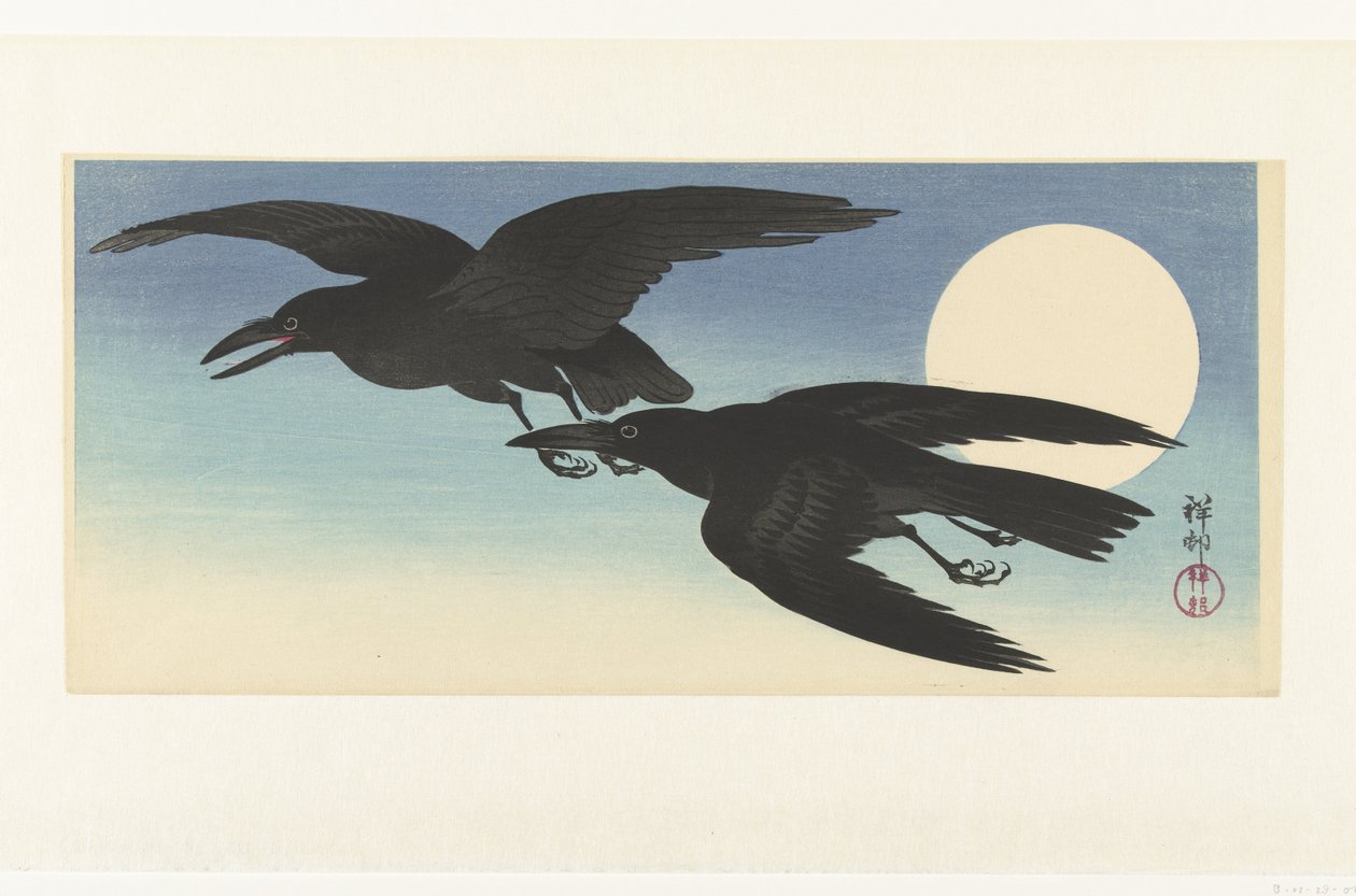 Kraaien bij volle maan door Ohara Koson