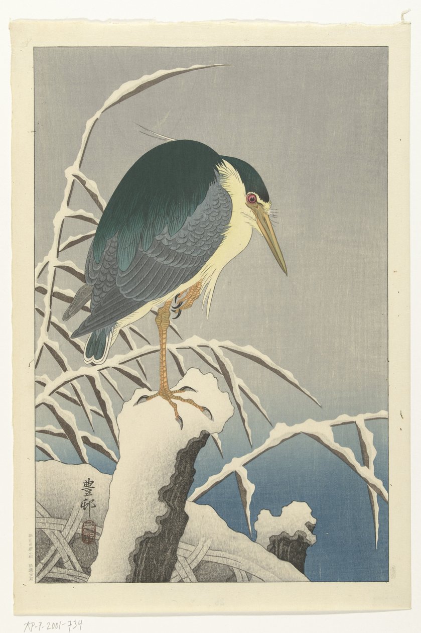 Reiger in sneeuw door Ohara Koson