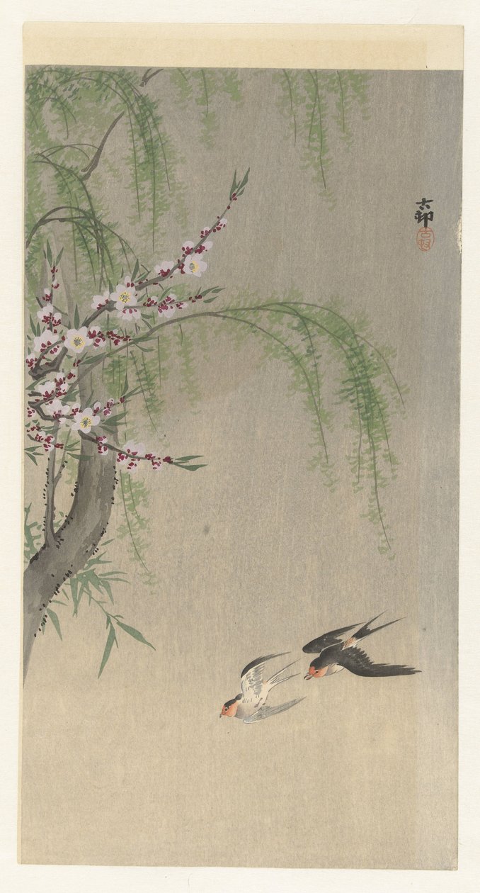Zwaluwen in vlucht door Ohara Koson