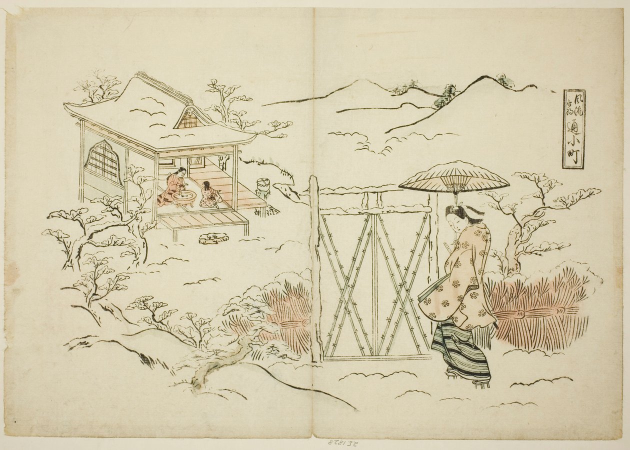 Een Moderne Versie van Shosho die Komachi bezoekt (Furyu Shosho kayoi Komachi) door Okumura Masanobu