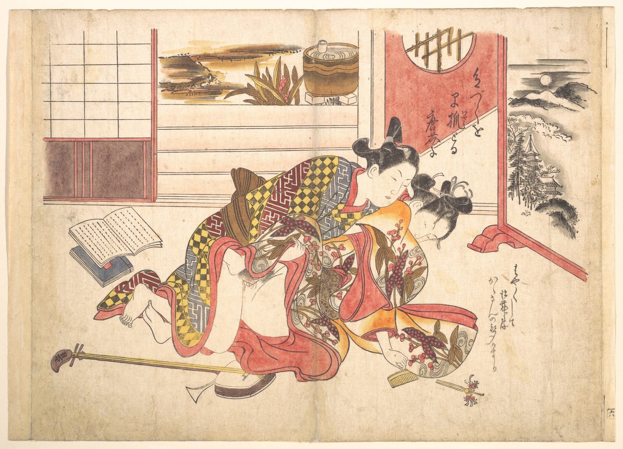 Slaapkamerscène door Okumura Masanobu