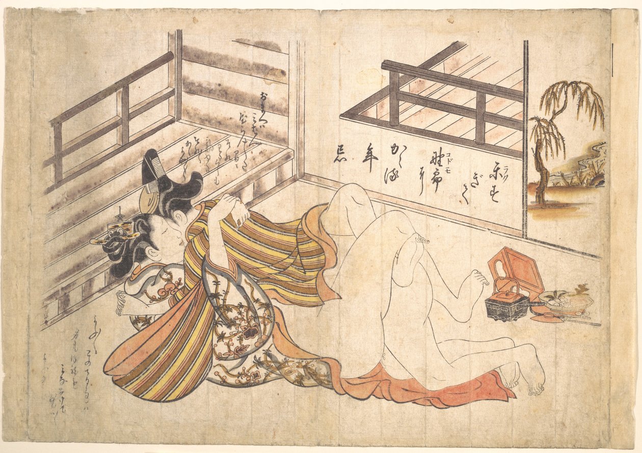 Slaapkamerscène door Okumura Masanobu
