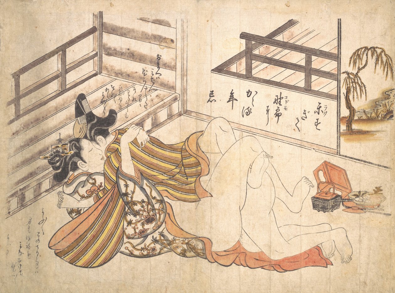 Slaapkamerscène, ca. 1739 door Okumura Masanobu