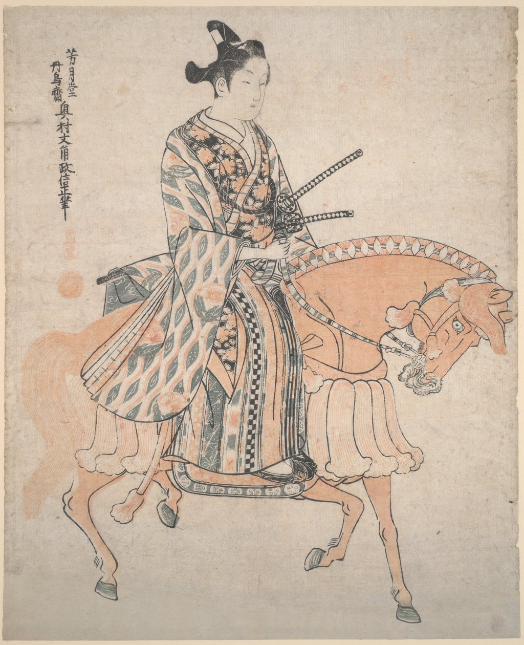 Edelman op een paard door Okumura Masanobu