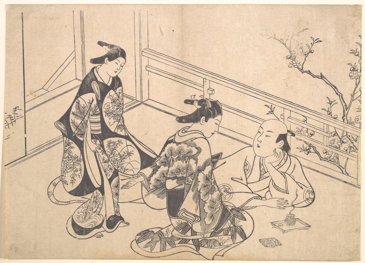 De acteur Ichimura Takenojo liggend op een balkon door Okumura Masanobu