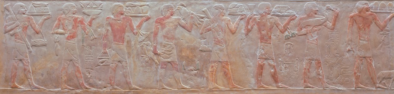 Reliëf van een processie van offerdragers uit het graf van Ny-Ank-Nesut, 2575-2134 v.Chr. door Old Kingdom Egyptian