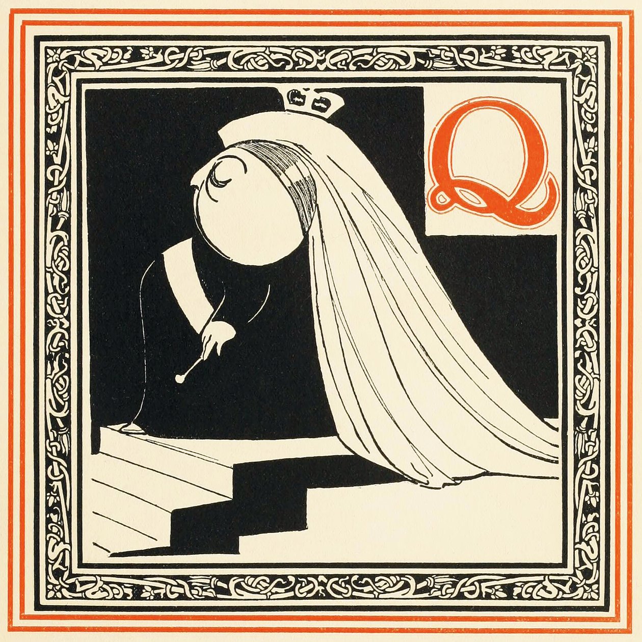 Q is de Koningin, zo nobel en vrij, uit Een Alfabet van Beroemdheden, pub. 1899 door Oliver Hereford