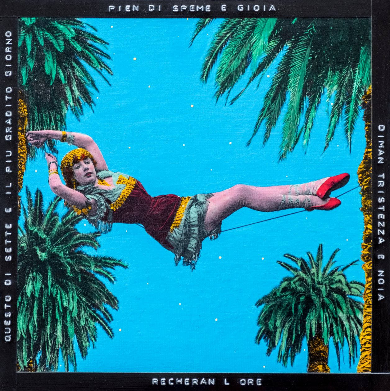 Dorpszaterdag,2021 (gemengde techniek op doek) door Olivia Gozzano