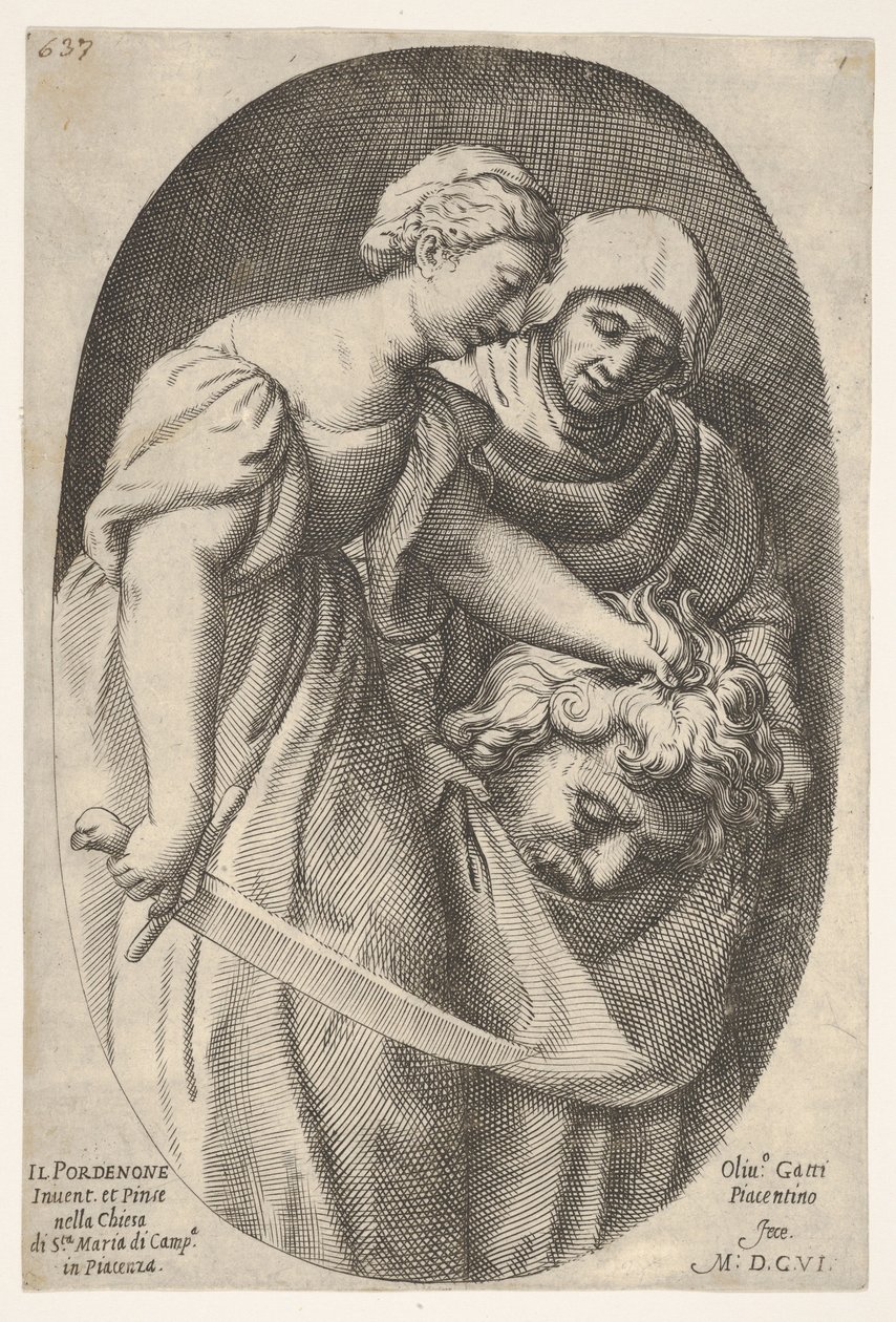 Judith met het hoofd van Holofernes in haar linkerhand en een zwaard in haar rechterhand, 1606 door Oliviero Gatti