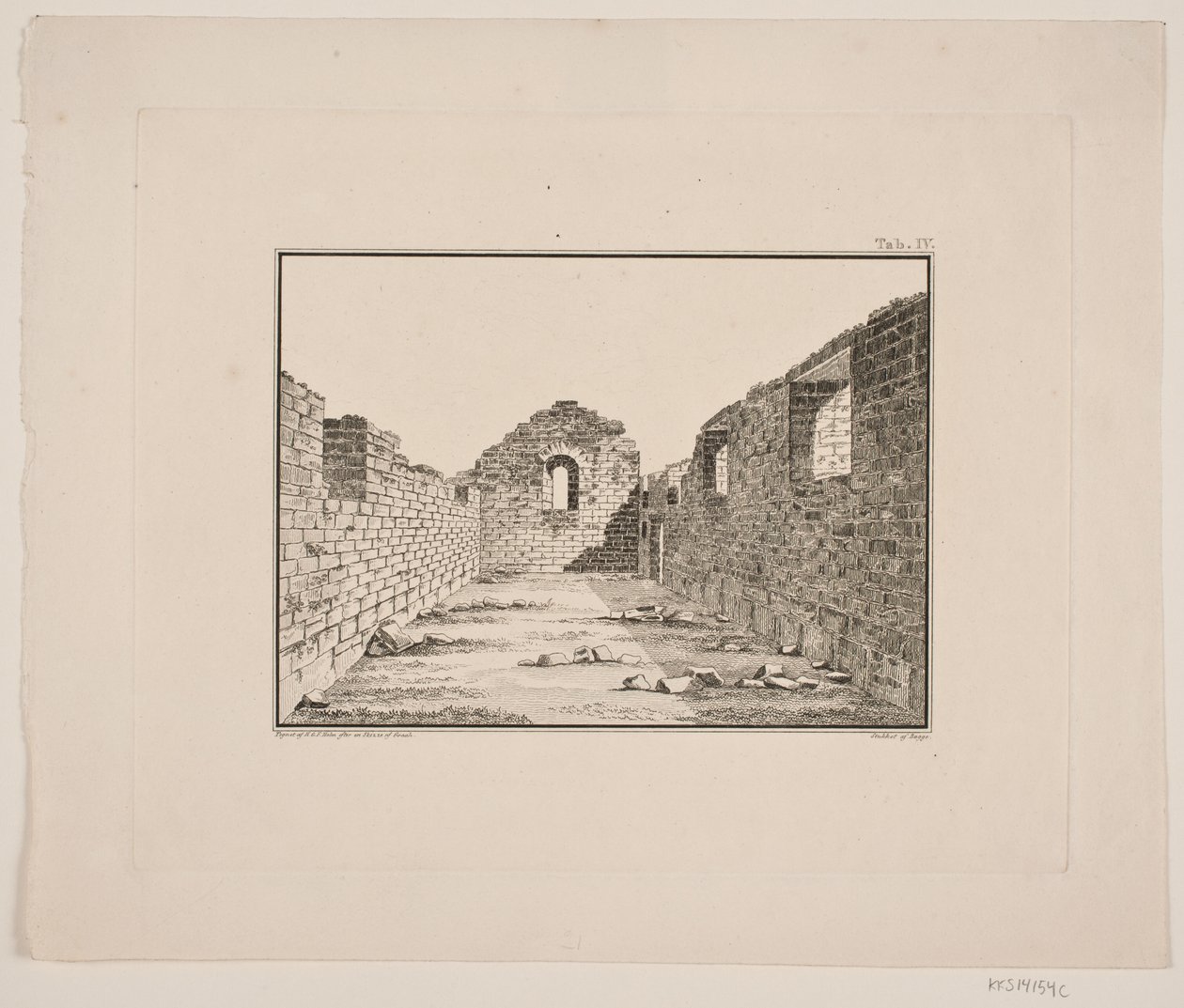 Kerkruïne in Groenland. Illustratie voor W.A. Graah. Onderzoekstocht naar de oostkust van Groenland door Oluf Olufsen Bagge