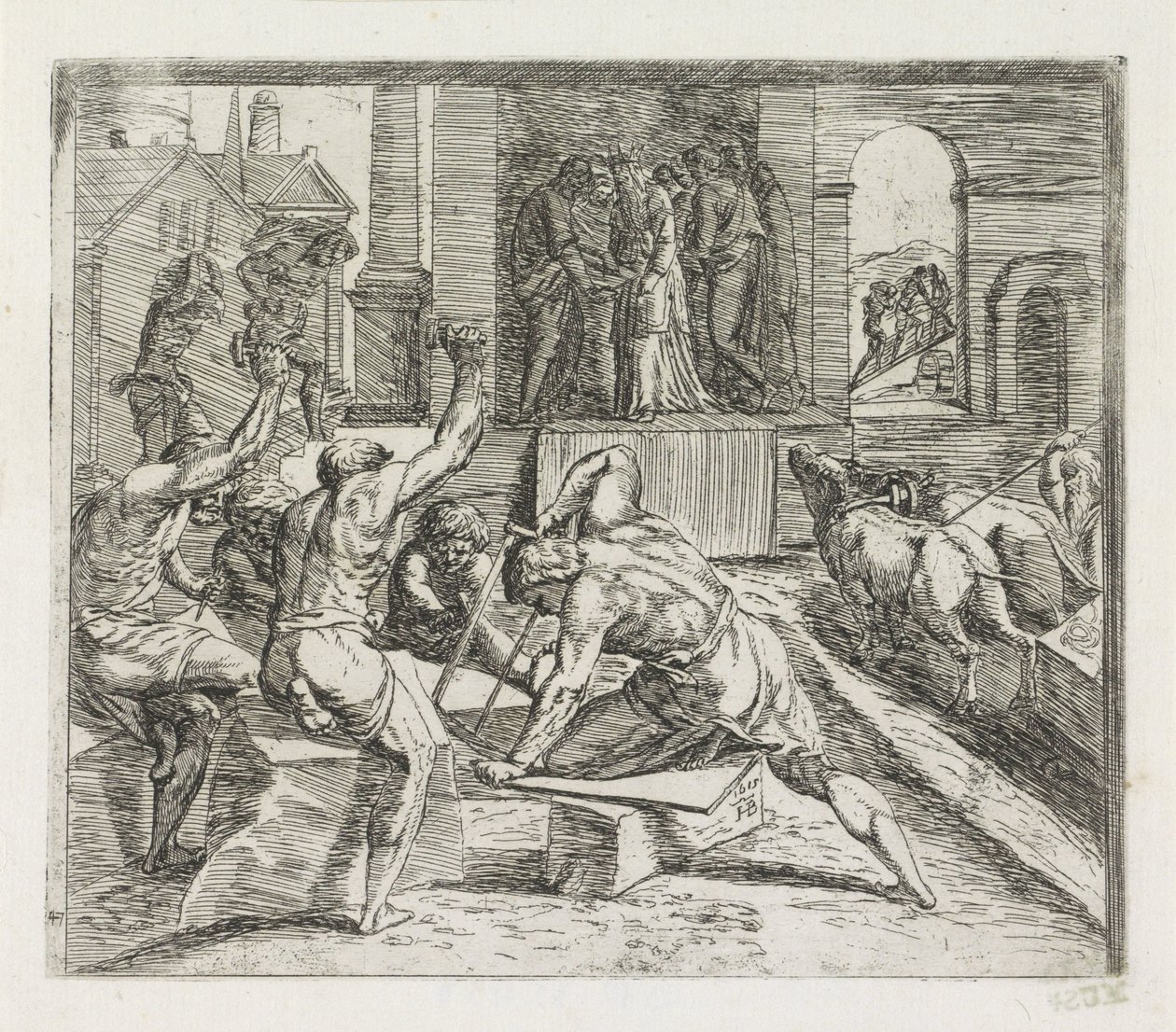 Salomo bouwt de tempel in Jerusalem door Orazio Borgianni