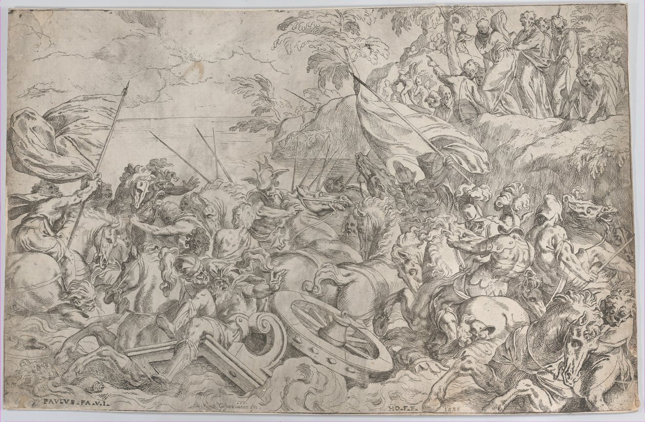 De Oversteek van de Rode Zee, 1583 door Orazio Farinati
