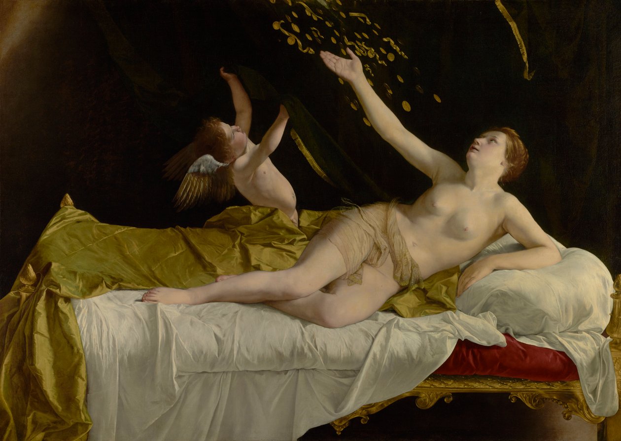 Danaë en de gouden regen door Orazio Gentileschi