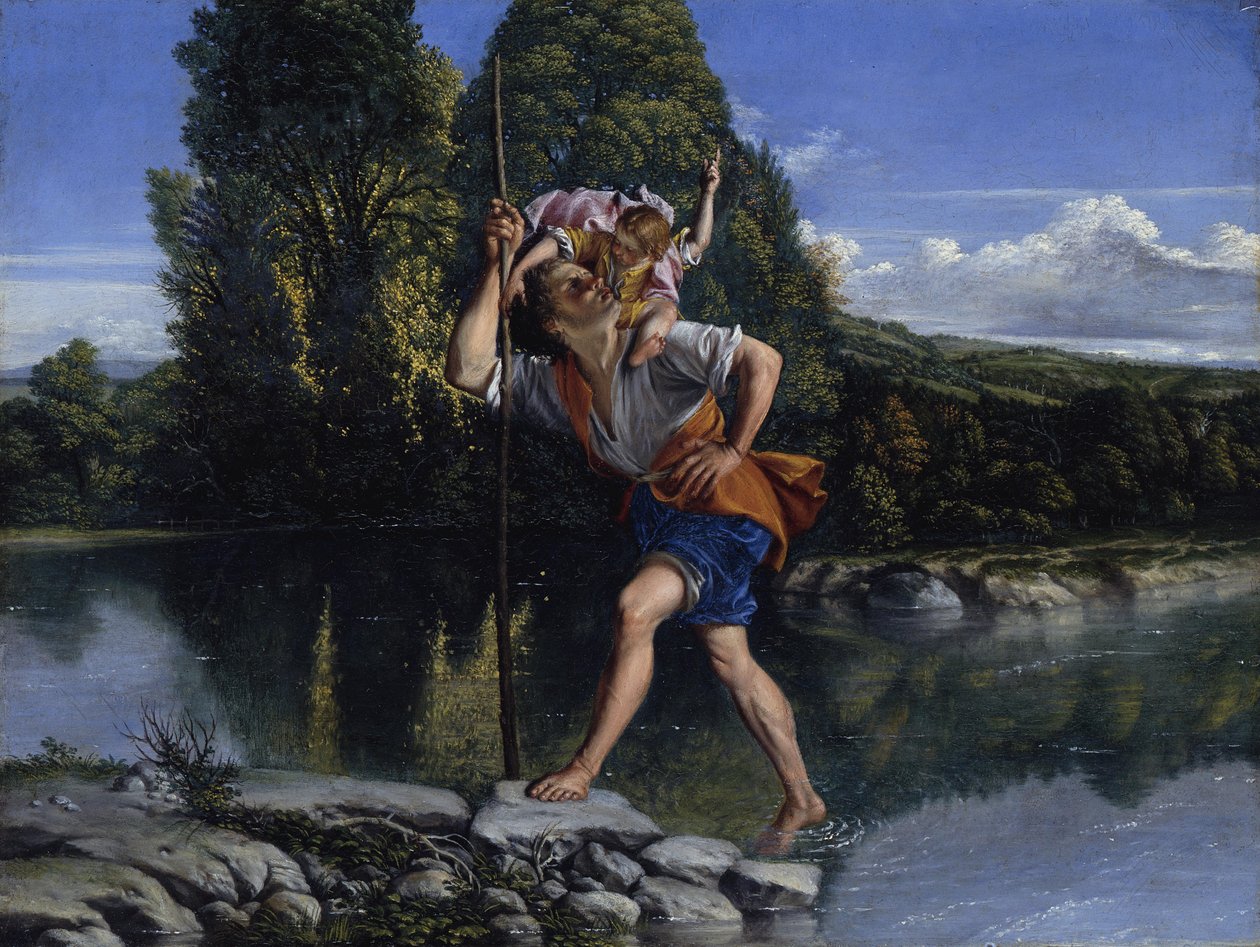 Landschap met de heilige Christoffel door Orazio Gentileschi
