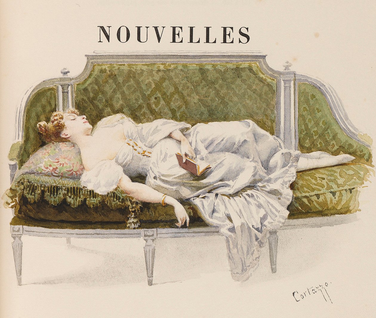 Half-titel voor Nouvelles door Alfred de Musset, 1887 door Oreste Cortazzo