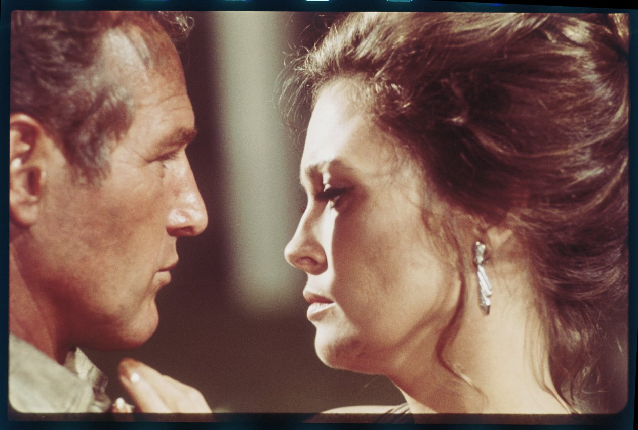 Paul Newman en Faye Dunaway op de set van 