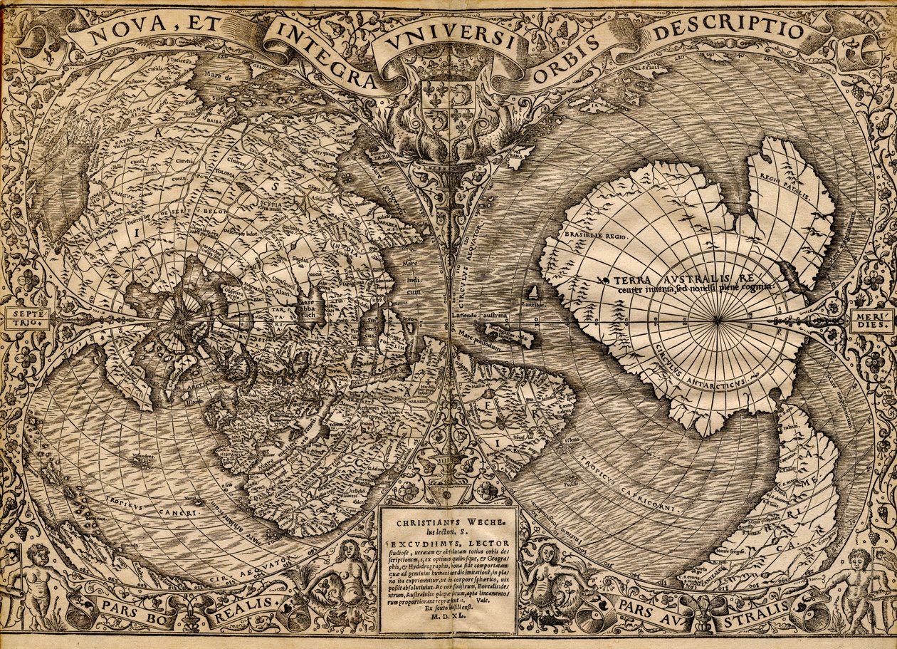 Nova, et integra universi orbis descriptio door Oronce & Roigny Joannem & Mela Pomponius Finé