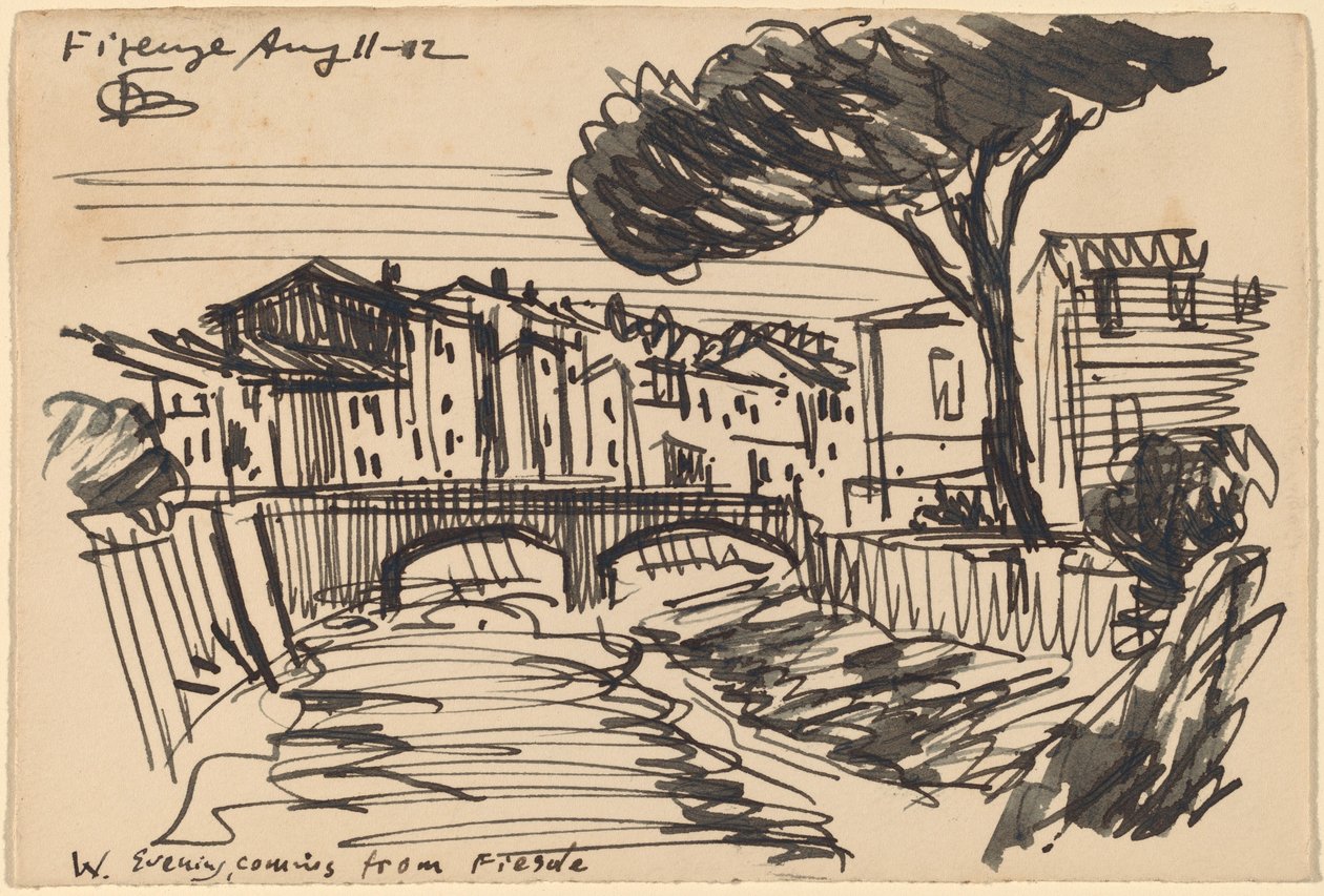 De Arno in de avond, Florence door Oscar F. Bluemner