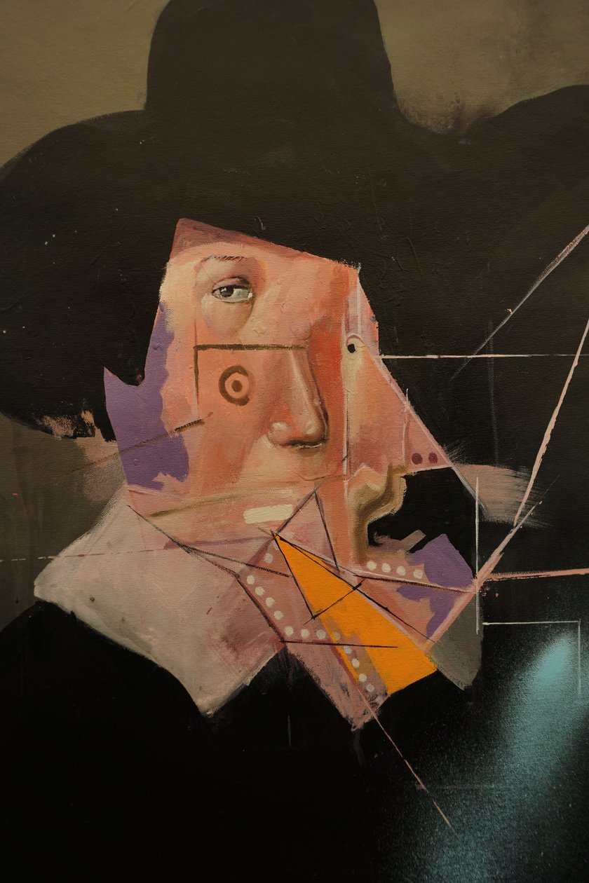 Detail van Remembering Rembrandt, 2019-24 (olieverf en acryl op doek) door Oscar Nin