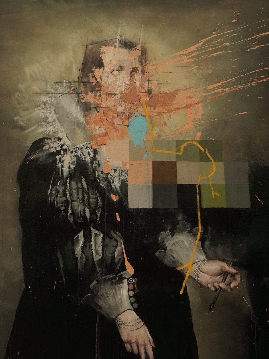 Gele lijn, 2019 (acrylverf op doek) door Oscar Nin