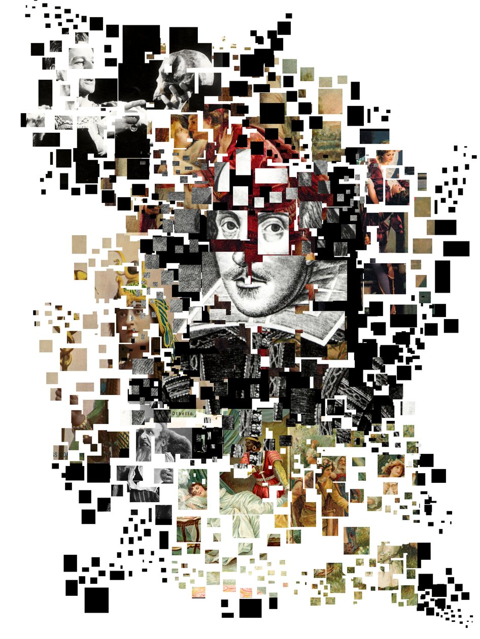 Collage van William Shakespeare (prent) door Oscar Vila Nieto