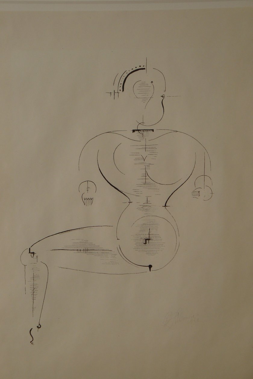 Figuur van de zijkant: Figuur H2 zittend door Oskar Schlemmer