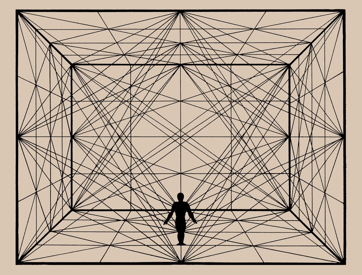 Figuur in de ruimte met vlakke geometrie en ruimtelijke afbakeningen, 1924-1925 door Oskar Schlemmer