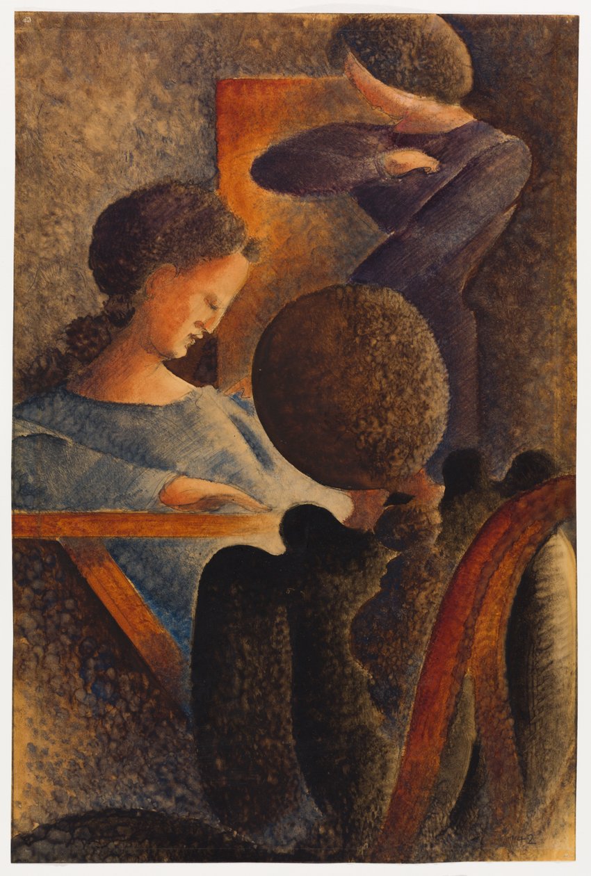 Groep met een zittende levensstijl door Oskar Schlemmer
