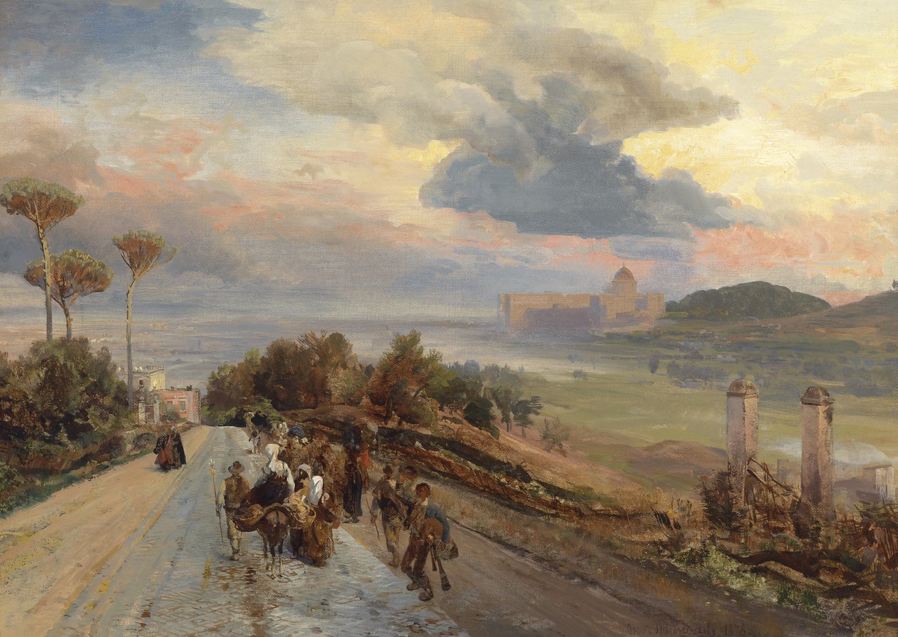 Via Cassia bij Rome met Uitzicht op het Vaticaan door Oswald Achenbach