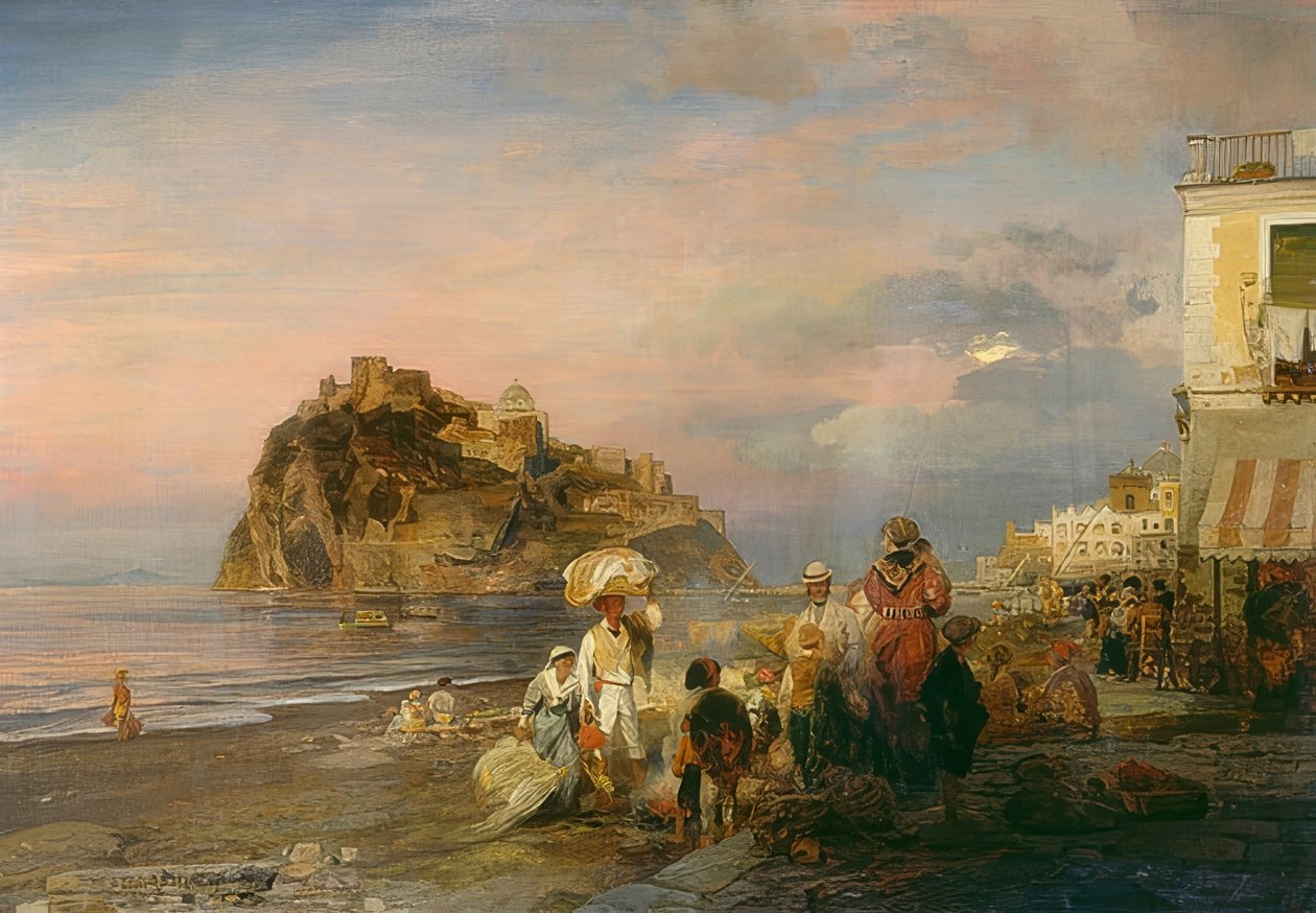 Avondstrand bij Ischia door Oswald Achenbach