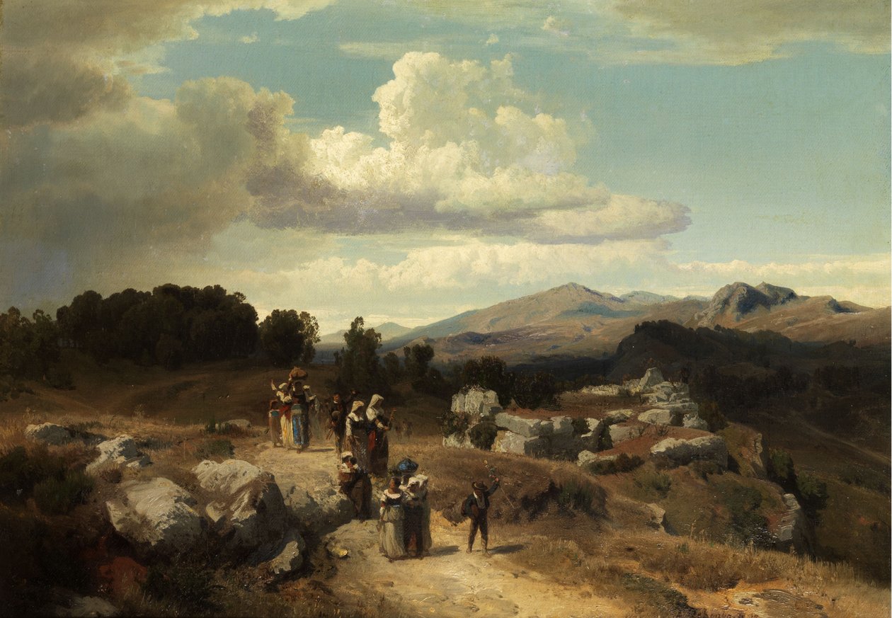Zondagse wandeling op het Romeinse platteland door Oswald Achenbach