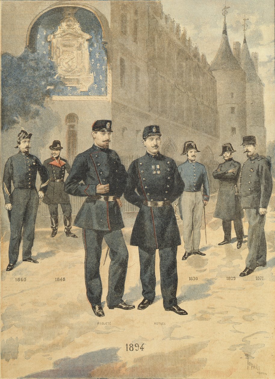 Het Nieuwe Uniform van de Gardiens de la Paix, uit Le Petit Journal 8 oktober 1894 door Oswaldo Tofani
