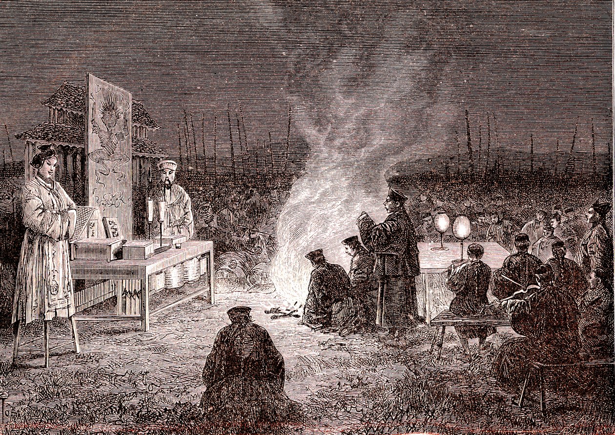 Begrafenisceremonie in Sou-Tcheou, China. 1874 door Oswaldo Tofani