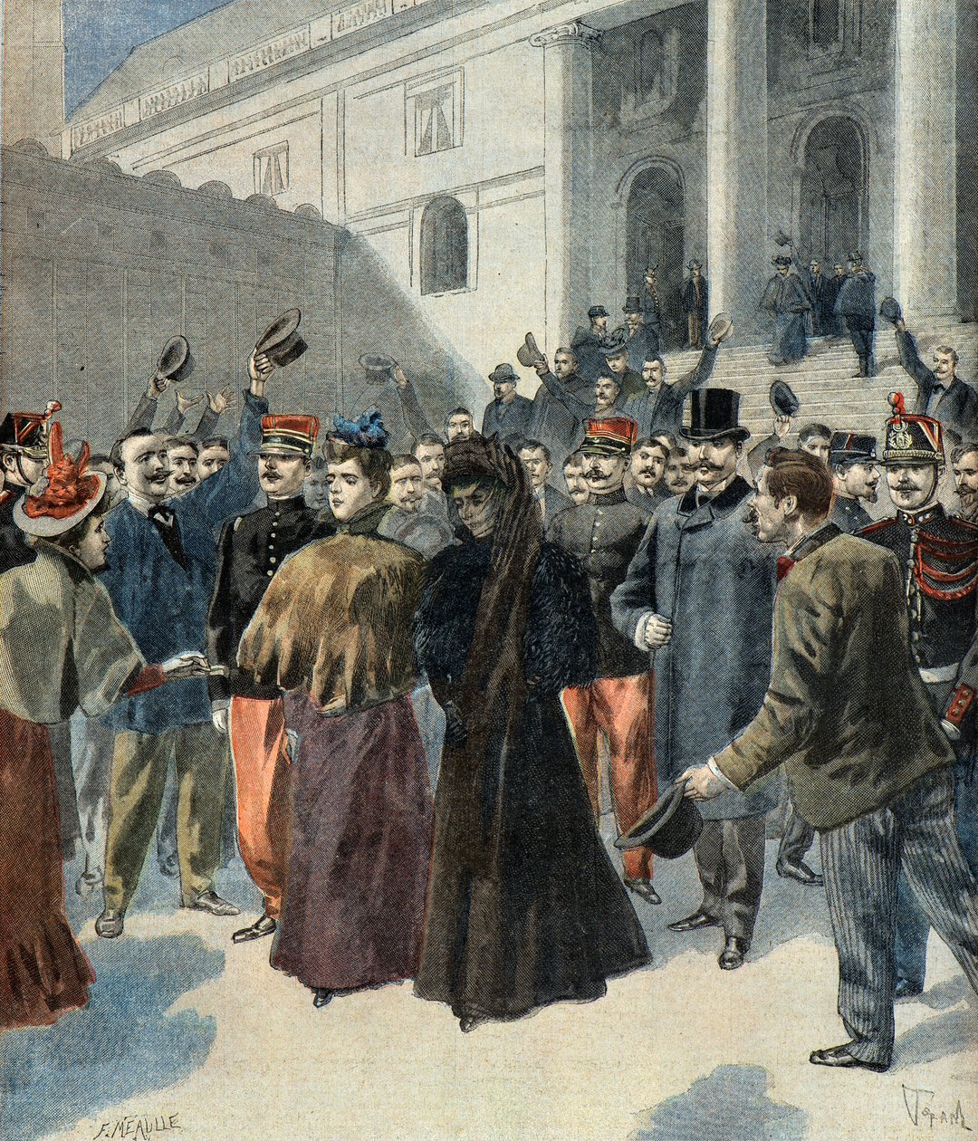 De weduwe van kolonel Hubert Henry verlaat het gerechtsgebouw (Dreyfus-affaire) door Oswaldo Tofani