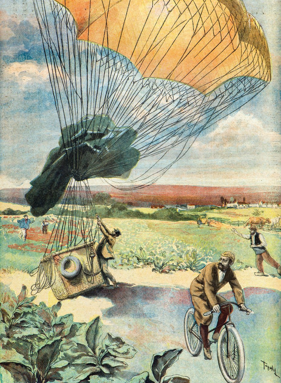 ballonlanding in een open veld door Oswaldo Tofani