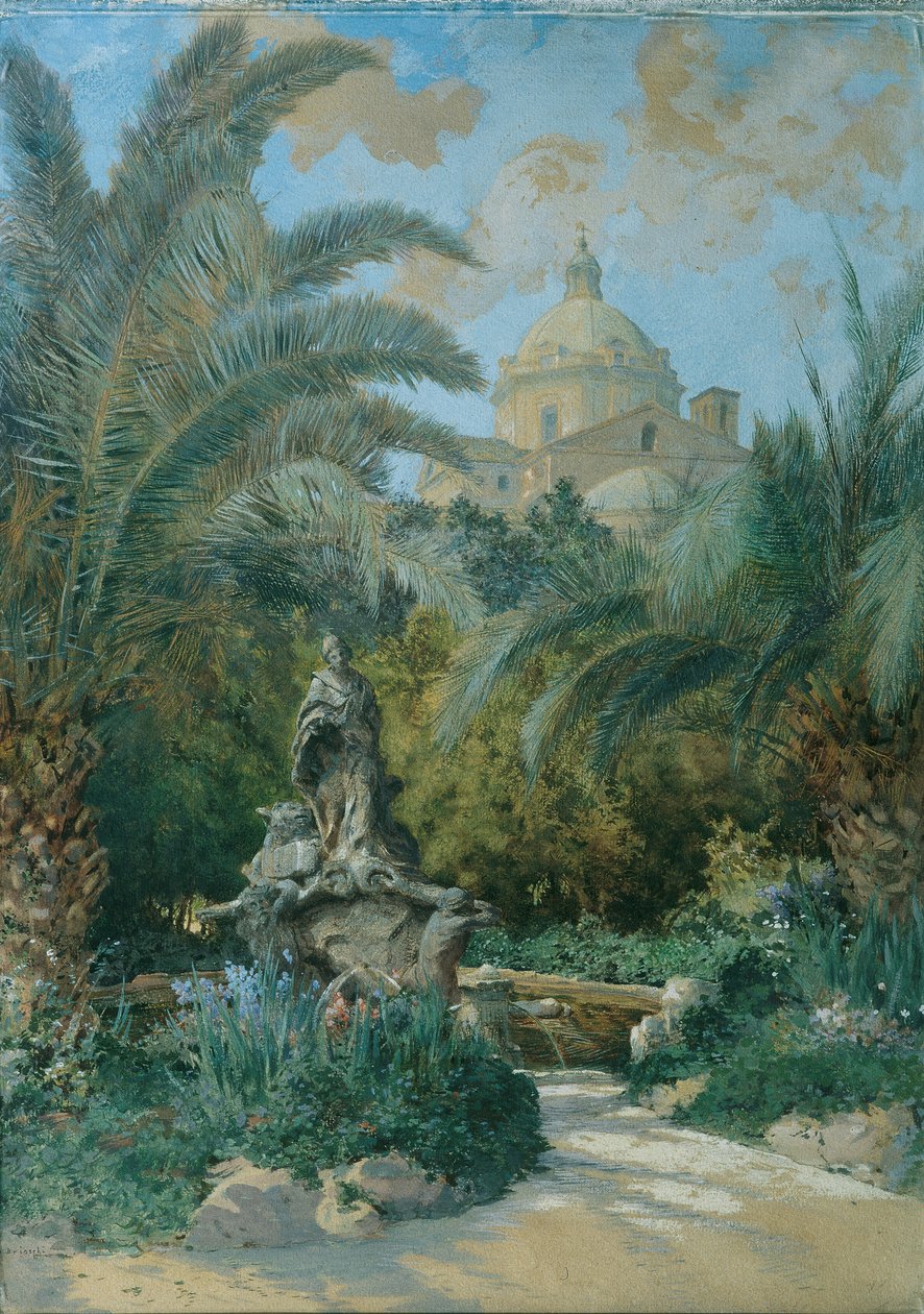 Gezicht op de ambassade in Rome: Uitzicht vanaf de tuin met de koepel rechts door Othmar Brioschi