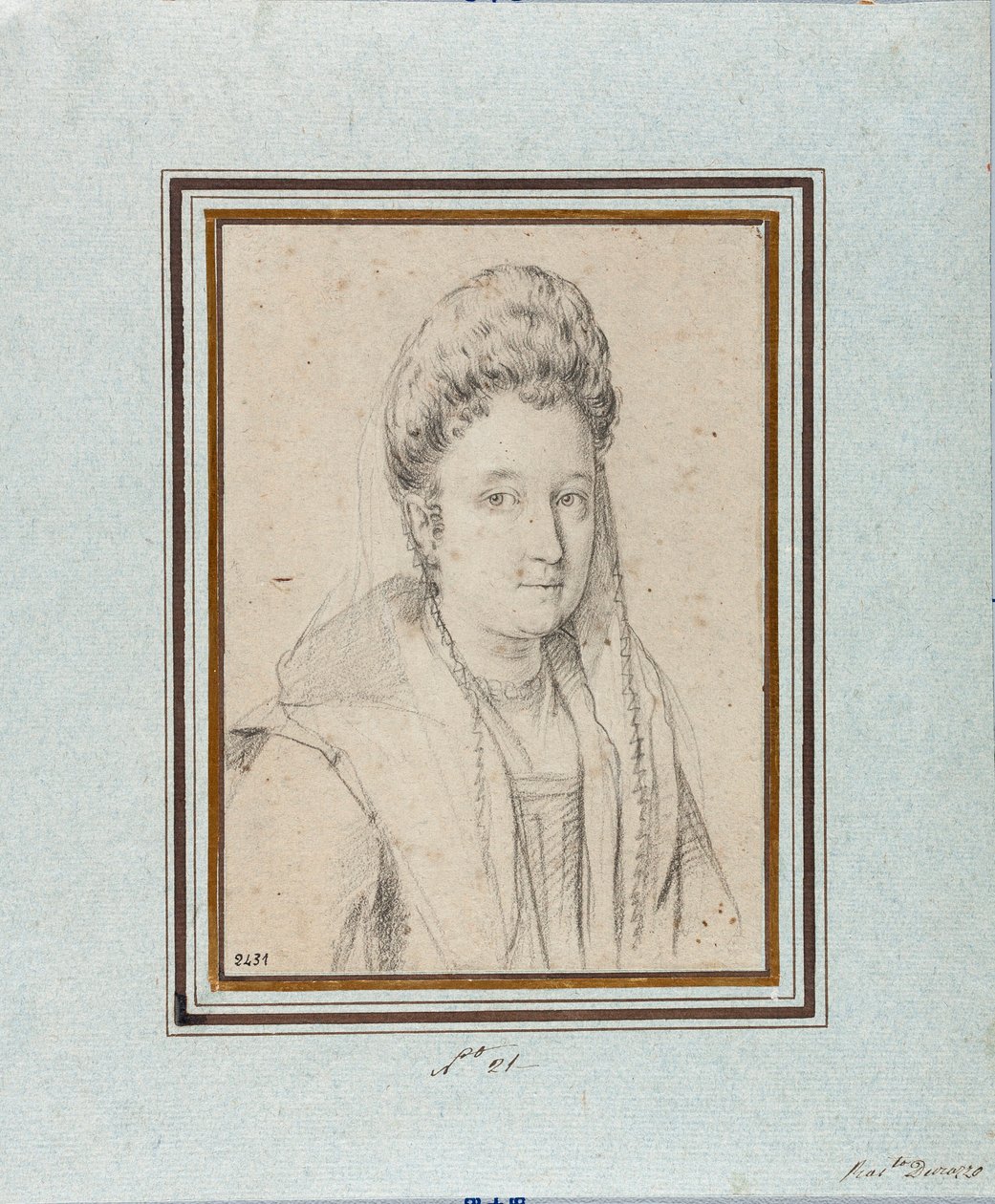 Portret van Costanza Sforza di Santa Flora (1550-1617), hertogin van Sora en vrouw van Giacomo Boncompagni. Tekening door Ottavio Leoni (1578-1630) door Ottavio Mario Leoni