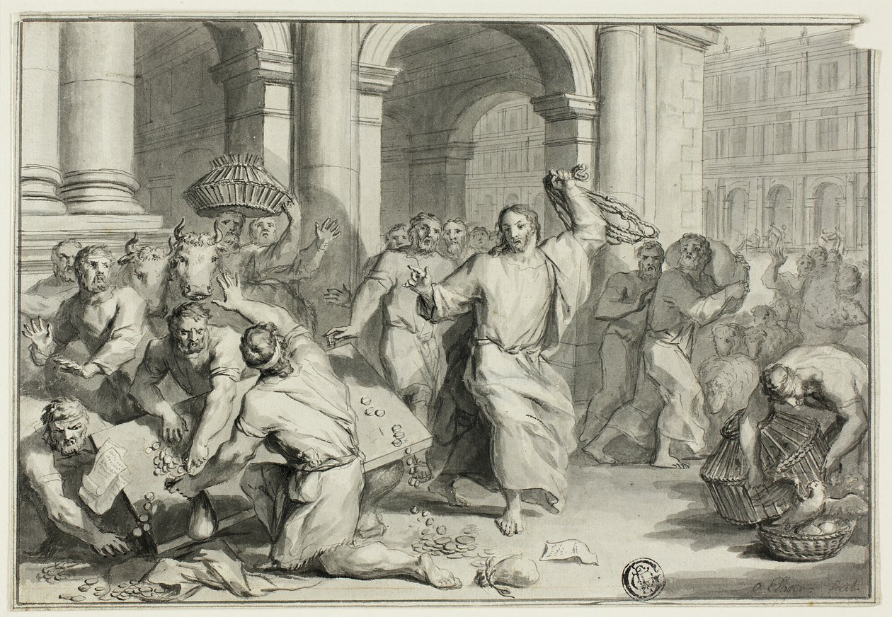 Christus verdrijft de geldwisselaars uit de tempel door Ottmar Elliger the Younger
