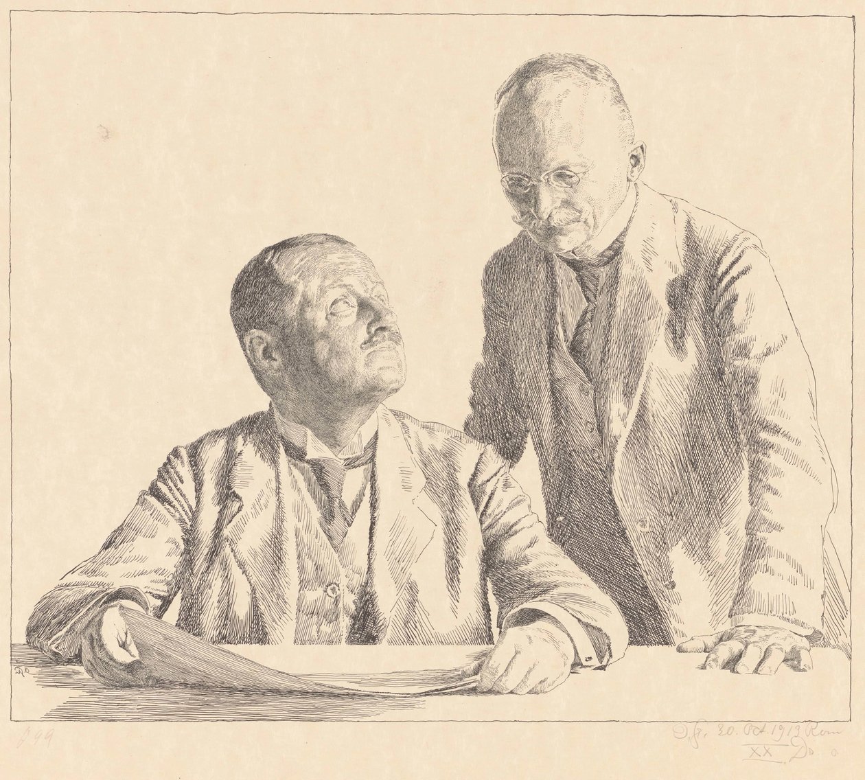 Dubbelportret van de verzamelaars Guido von Usedom en Gustav von Houwald door Otto Greiner (signed by artist)