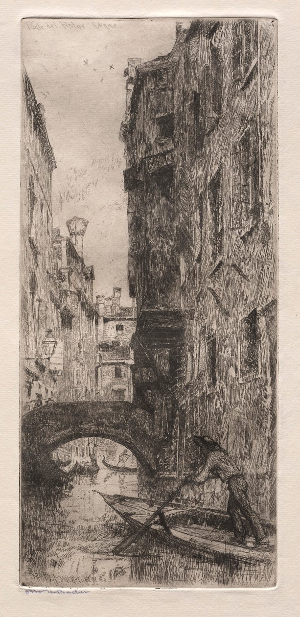 Etsen van Venetië: Ponte del Pistor, Venetië, 1880 door Otto H. Bacher